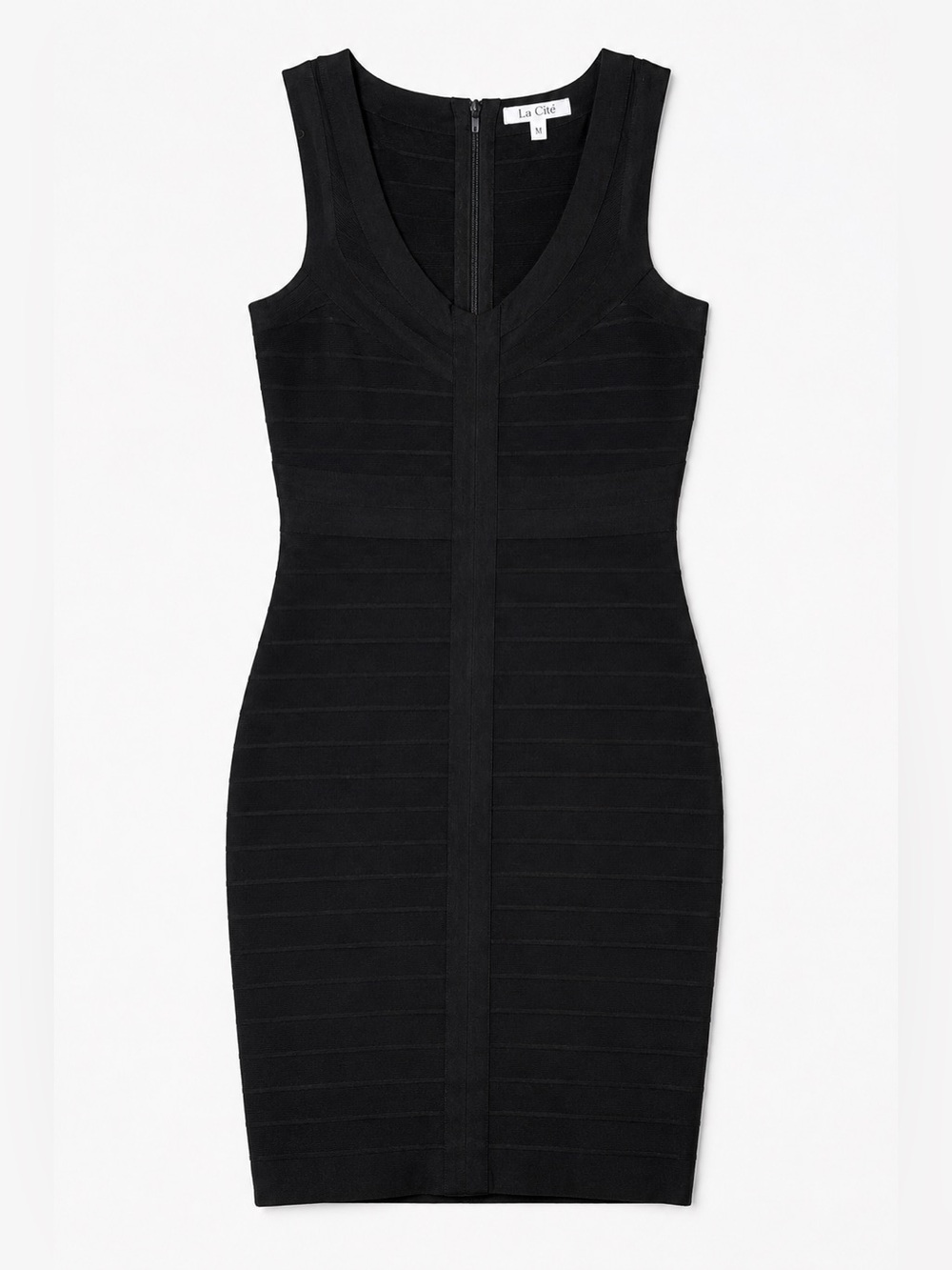 La Cité Black Bandage Bodycon Dress Medium Sleeveless V Neck Cocktail - Picture 5 of 6